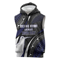 Personalised New Zealand Kiwi Sleeveless Hoodie Silver Fern Tribal Pattern DT05 Navy - Polynesian Pride