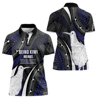 Personalised New Zealand Kiwi Women Polo Shirt Silver Fern Tribal Pattern