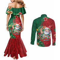 Hawaii Christmas Couples Matching Mermaid Dress and Long Sleeve Button Shirt Mele Kalikimaka Funny Hawaiian Santa - Polynesian Pride
