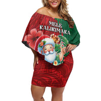 Hawaii Christmas Family Matching Off Shoulder Short Dress and Hawaiian Shirt Mele Kalikimaka Funny Hawaiian Santa - Polynesian Pride