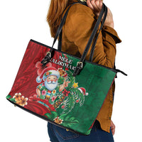 Hawaii Christmas Leather Tote Bag Mele Kalikimaka Funny Hawaiian Santa - Polynesian Pride