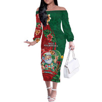 Hawaii Christmas Off The Shoulder Long Sleeve Dress Mele Kalikimaka Funny Hawaiian Santa - Polynesian Pride