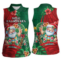 Hawaii Christmas Women Sleeveless Polo Shirt Mele Kalikimaka Funny Hawaiian Santa - Polynesian Pride