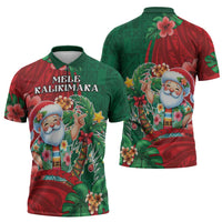 Hawaii Christmas Zipper Polo Shirt Mele Kalikimaka Funny Hawaiian Santa - Polynesian Pride