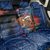 New Zealand Christmas Back Car Seat Cover Santa Kiwi Bird With Pohutukawa Flowers - Polynesian Pride