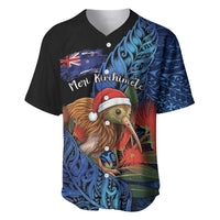 Personalised New Zealand Christmas Baseball Jersey Santa Kiwi Bird With Pohutukawa Flowers - Polynesian Pride