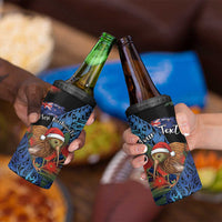 Personalised New Zealand Christmas 4 in 1 Can Cooler Tumbler Santa Kiwi Bird With Pohutukawa Flowers - Polynesian Pride