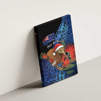 New Zealand Christmas Canvas Wall Art Santa Kiwi Bird With Pohutukawa Flowers - Polynesian Pride