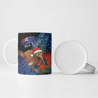 Personalised New Zealand Christmas Ceramic Mug Santa Kiwi Bird With Pohutukawa Flowers - Polynesian Pride