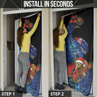 Personalised New Zealand Christmas Door Cover Santa Kiwi Bird With Pohutukawa Flowers - Polynesian Pride