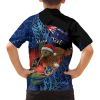 Personalised New Zealand Christmas Family Matching Puletasi and Hawaiian Shirt Santa Kiwi Bird With Pohutukawa Flowers - Polynesian Pride
