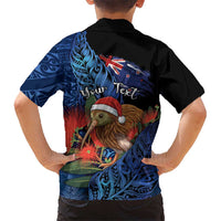 Personalised New Zealand Christmas Family Matching Summer Maxi Dress and Hawaiian Shirt Santa Kiwi Bird With Pohutukawa Flowers DT05 - Polynesian Pride