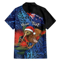 Personalised New Zealand Christmas Family Matching Tank Maxi Dress and Hawaiian Shirt Santa Kiwi Bird With Pohutukawa Flowers DT05 - Polynesian Pride