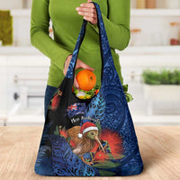 New Zealand Christmas Grocery Bag Santa Kiwi Bird With Pohutukawa Flowers - Polynesian Pride