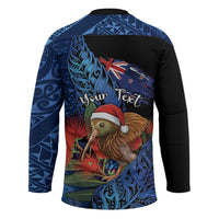 Personalised New Zealand Christmas Hockey Jersey Santa Kiwi Bird With Pohutukawa Flowers - Polynesian Pride