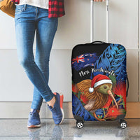 New Zealand Christmas Luggage Cover Santa Kiwi Bird With Pohutukawa Flowers - Polynesian Pride