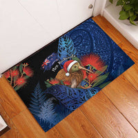 New Zealand Christmas Rubber Doormat Santa Kiwi Bird With Pohutukawa Flowers - Polynesian Pride