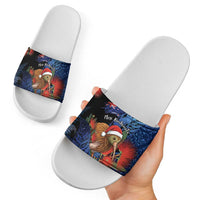 New Zealand Christmas Slide Sandals Santa Kiwi Bird With Pohutukawa Flowers - Polynesian Pride