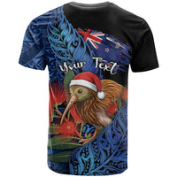 Personalised New Zealand Christmas T Shirt Santa Kiwi Bird With Pohutukawa Flowers DT05 - Polynesian Pride