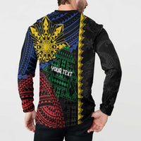 Personalised Philippines Christmas Button Sweatshirt Xmas Tree Filipino Tribal Patterns - Polynesian Pride