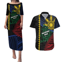 Personalised Philippines Christmas Couples Matching Puletasi and Hawaiian Shirt Xmas Tree Filipino Tribal Patterns DT05 Black - Polynesian Pride
