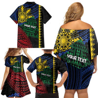 Personalised Philippines Christmas Family Matching Off Shoulder Short Dress and Hawaiian Shirt Xmas Tree Filipino Tribal Patterns DT05 - Polynesian Pride