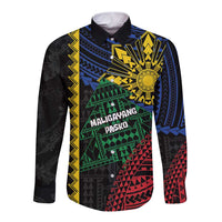 Personalised Philippines Christmas Long Sleeve Button Shirt Xmas Tree Filipino Tribal Patterns - Polynesian Pride