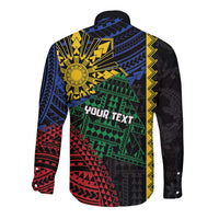 Personalised Philippines Christmas Long Sleeve Button Shirt Xmas Tree Filipino Tribal Patterns - Polynesian Pride