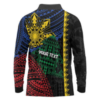 Personalised Philippines Christmas Long Sleeve Polo Shirt Xmas Tree Filipino Tribal Patterns - Polynesian Pride