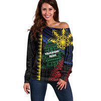 Personalised Philippines Christmas Off Shoulder Sweater Xmas Tree Filipino Tribal Patterns - Polynesian Pride