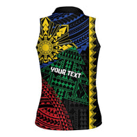 Personalised Philippines Christmas Women Sleeveless Polo Shirt Xmas Tree Filipino Tribal Patterns - Polynesian Pride
