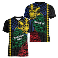 Personalised Philippines Christmas Women V-Neck T-Shirt Xmas Tree Filipino Tribal Patterns DT05 - Polynesian Pride