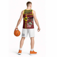 Rotuma Christmas Basketball Jersey Rotuma Myzomela Birds With Hibiscus Flowers - Polynesian Pride