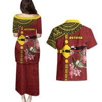 Rotuma Christmas Couples Matching Puletasi and Hawaiian Shirt Rotuma Myzomela Birds With Hibiscus Flowers DT05 - Polynesian Pride