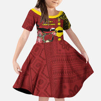 Rotuma Christmas Family Matching Off The Shoulder Long Sleeve Dress and Hawaiian Shirt Rotuma Myzomela Birds With Hibiscus Flowers DT05 Daughter's Dress Red - Polynesian Pride