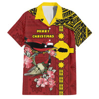 Rotuma Christmas Family Matching Off Shoulder Short Dress and Hawaiian Shirt Rotuma Myzomela Birds With Hibiscus Flowers DT05 Dad's Shirt - Short Sleeve Red - Polynesian Pride