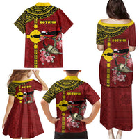 Rotuma Christmas Family Matching Puletasi and Hawaiian Shirt Rotuma Myzomela Birds With Hibiscus Flowers DT05 - Polynesian Pride