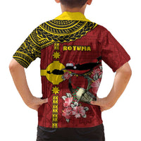 Rotuma Christmas Kid Hawaiian Shirt Rotuma Myzomela Birds With Hibiscus Flowers - Polynesian Pride