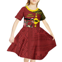 Rotuma Christmas Kid Short Sleeve Dress Rotuma Myzomela Birds With Hibiscus Flowers - Polynesian Pride