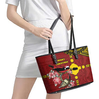 Rotuma Christmas Leather Tote Bag Rotuma Myzomela Birds With Hibiscus Flowers - Polynesian Pride