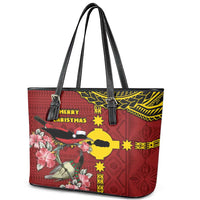 Rotuma Christmas Leather Tote Bag Rotuma Myzomela Birds With Hibiscus Flowers - Polynesian Pride