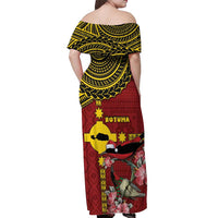Rotuma Christmas Off Shoulder Maxi Dress Rotuma Myzomela Birds With Hibiscus Flowers - Polynesian Pride