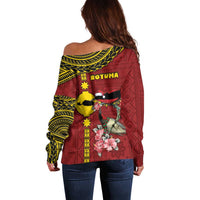 Rotuma Christmas Off Shoulder Sweater Rotuma Myzomela Birds With Hibiscus Flowers - Polynesian Pride