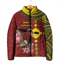 Rotuma Christmas Padded Jacket Rotuma Myzomela Birds With Hibiscus Flowers - Polynesian Pride
