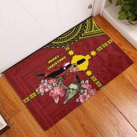 Rotuma Christmas Rubber Doormat Rotuma Myzomela Birds With Hibiscus Flowers - Polynesian Pride