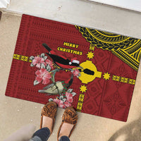 Rotuma Christmas Rubber Doormat Rotuma Myzomela Birds With Hibiscus Flowers - Polynesian Pride