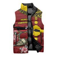 Rotuma Christmas Sleeveless Puffer Jacket Rotuma Myzomela Birds With Hibiscus Flowers - Polynesian Pride