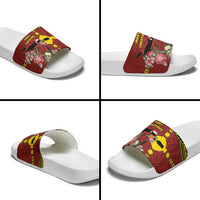 Rotuma Christmas Slide Sandals Rotuma Myzomela Birds With Hibiscus Flowers - Polynesian Pride