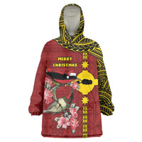 Rotuma Christmas Wearable Blanket Hoodie Rotuma Myzomela Birds With Hibiscus Flowers - Polynesian Pride