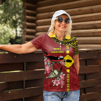 Rotuma Christmas Women Polo Shirt Rotuma Myzomela Birds With Hibiscus Flowers - Polynesian Pride